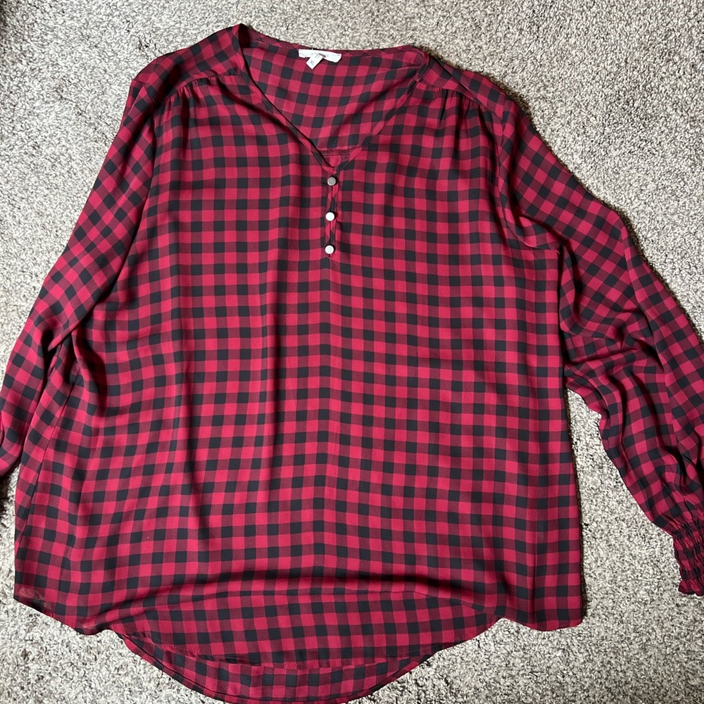 Red and Black Plaid Blouse